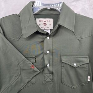 Rowel Western Size Medium Performance Polo Shirt Olive Green Short Sleeve Pearl